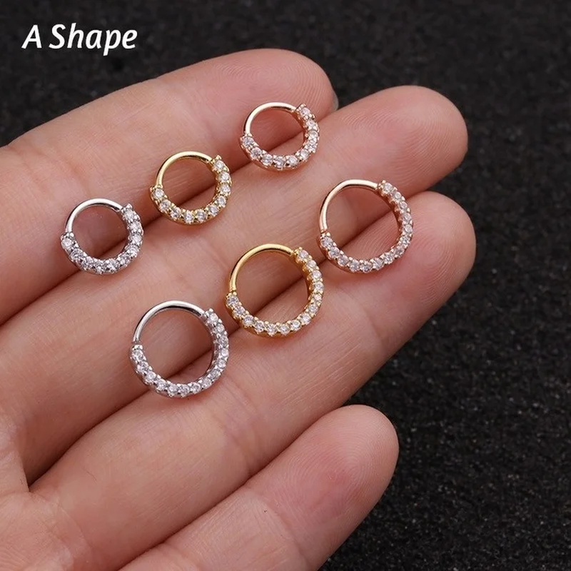 1PCS CZ Hoop Earring Cartilage Earrings Tragus Jewelry Rope Septum Piercing Hinge Hoop Nose Piercing Jewelry nose ring hoop