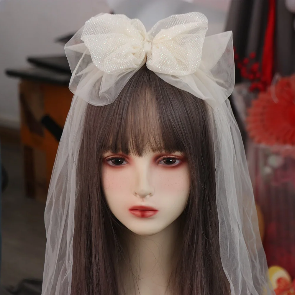 

Korean Style White Veil Hairband Soft Creative Mesh Bow Headband Headwear Birthday Hat Birthday Photograph Prop Children