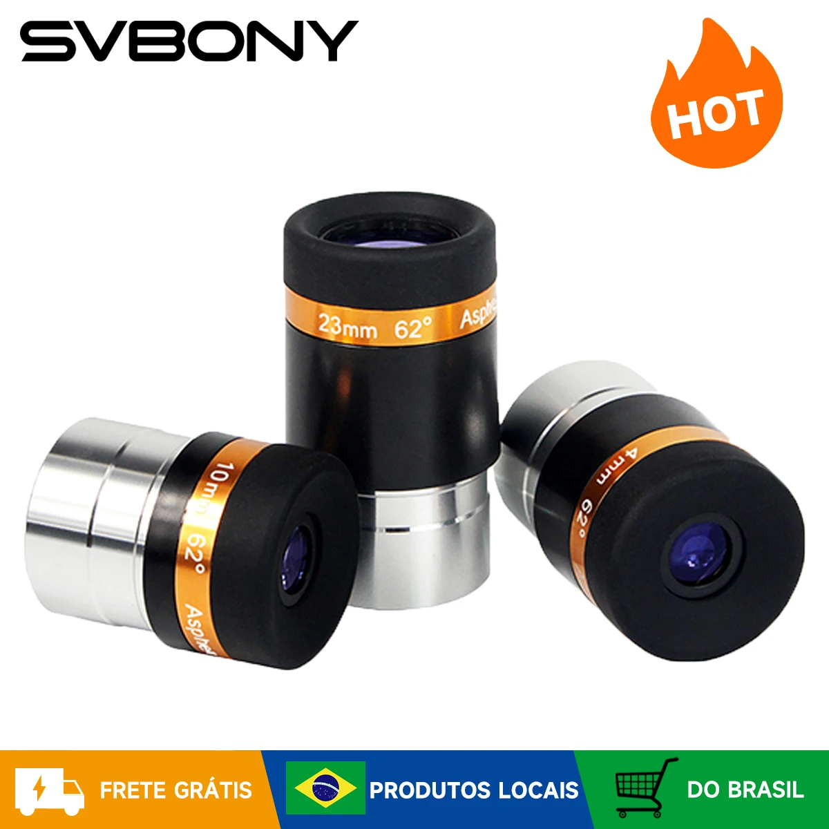 SVBONY Oculares Lentes de telescópio de 4/10/23 mm Lente de telescópio asférica de ângulo amplo de 62 graus Acessório de telescópio HD totalmente revestido para 1,25 polegada