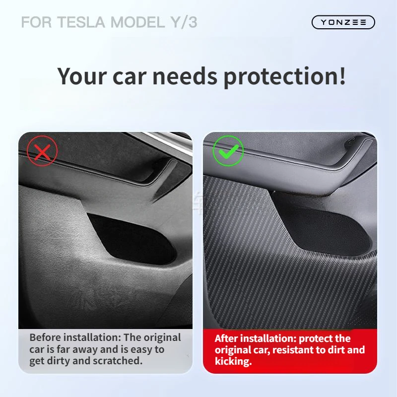 Car Accessories Tesla Model 3/Y Glove Box Anti-kick Pad Carbon Fiber Door Anti-kick Sticker Interior Protection Assecories