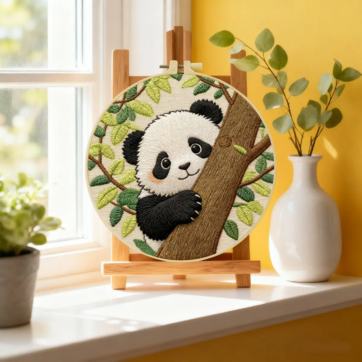 1 Stück 20X20CM/15X15CM 7,87/6,3 Zoll Panda-Stickerei-Starter-Kit DIY-Kit DIY-Stickerei-Set Handarbeiten Malerei Nadelkunst – Detail 1