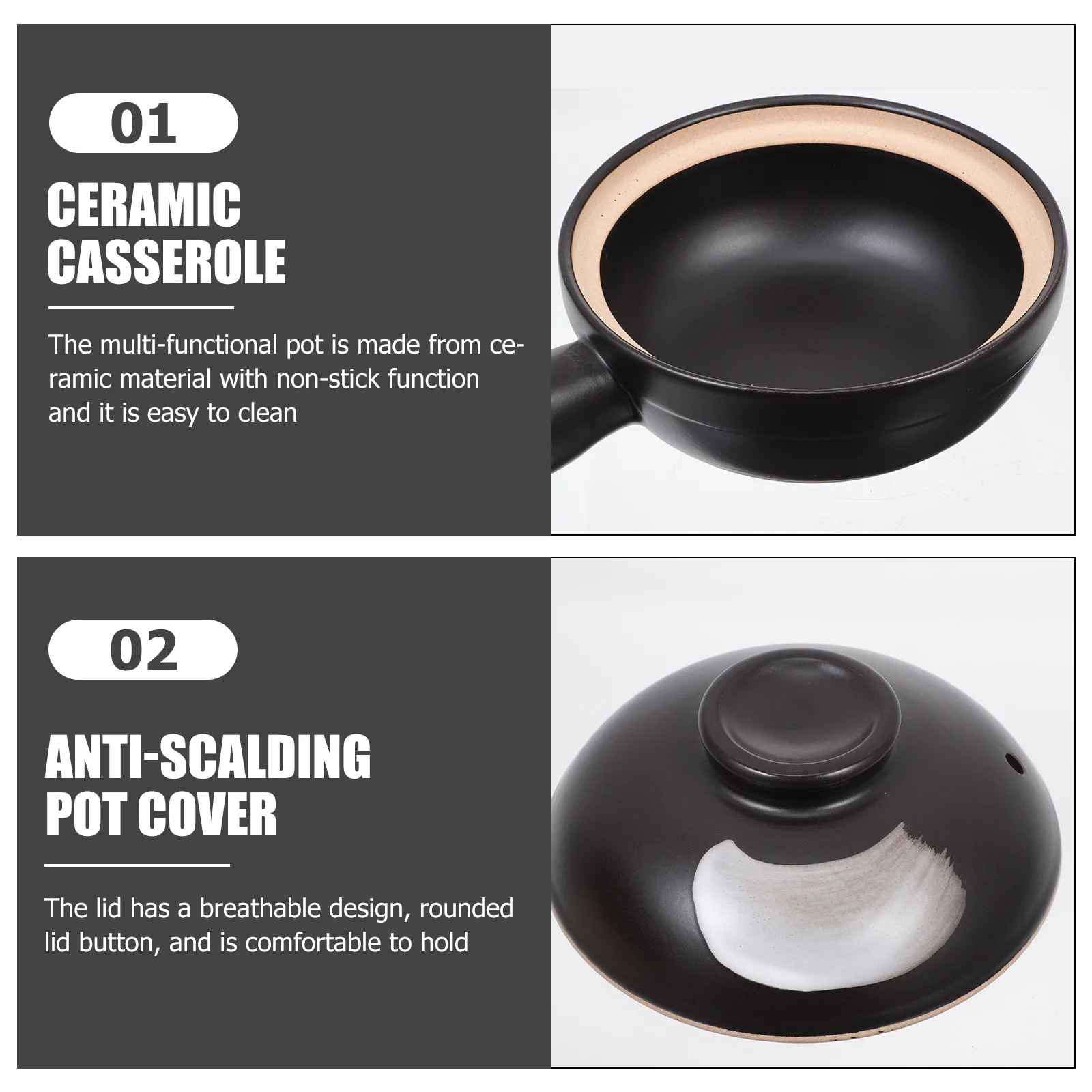 

Ceramic Cooking Pot Casserole Cookware Chinese Soup Japanese Clay for with Lid Stew