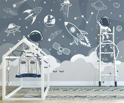 Custom size mural painted space rocket astronaut planet children's room background wall decoration painting 3d wallpaper photos