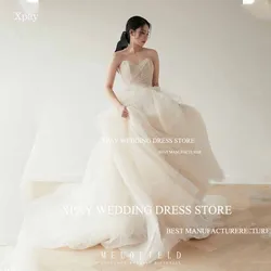 XPAY Sweetheart Corea Abiti da sera Pieghe senza spalline Una linea Abito da ballo Foto di matrimonio Sparare Abito da festa formale personalizzato