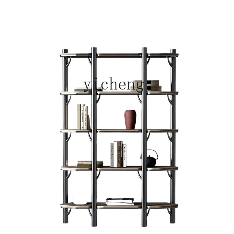 XL light luxury high-end bookshelf study floor-to-ceiling stainless steel shelf display rack