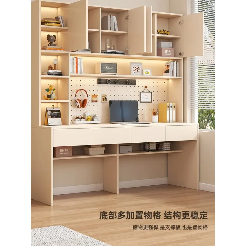 Double desk bookcase integrated light luxury modern widened computer table household with hole board bedroom children's