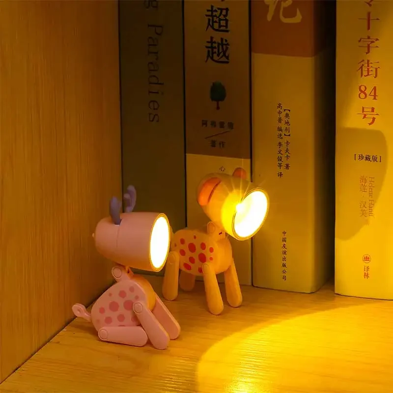 Mini Led Cute Night Light Cartoon Folding Table Lamp Desktop Ornament Book Light Kids Room Bedside Bedroom Decors Holiday Gifts