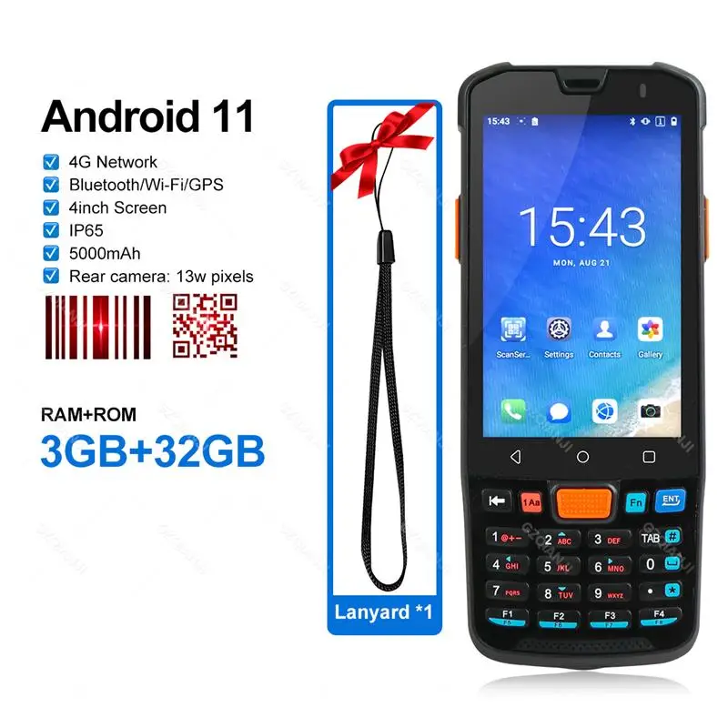 New! Android 11 Rugged PDA Handheld Terminal 4GB+64GB 1D 2D Scanner Barcode Reader 4G NFC Keyboard Touch Screen Data Collector