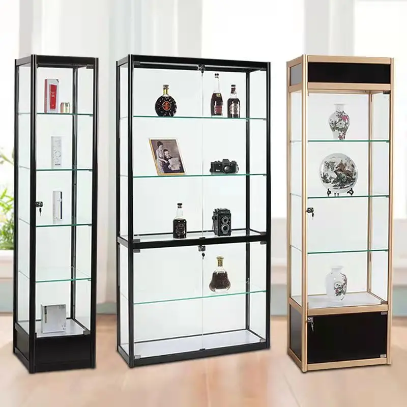 

2025Customized. Modern Design Floor Standing Rotating Glass Display Showcase Cabinet Sunglasses Tower Display Lockable Glass Tow