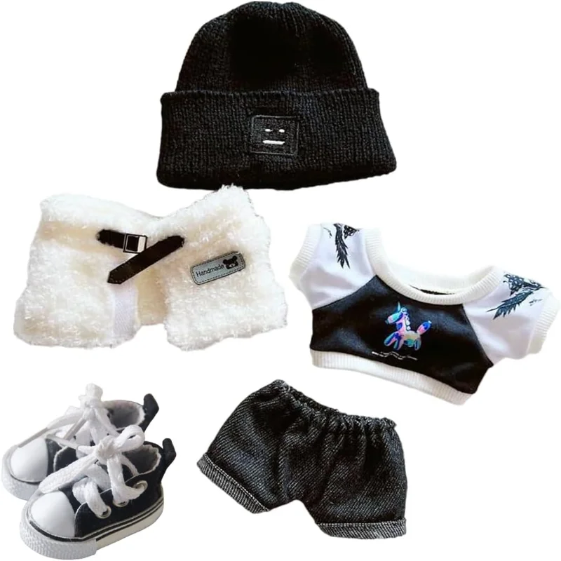 

20cm Plush Doll Clothes Set, Kpop Doll Outfit Plush Coat Pants Shoes for 8 inch Plush Doll Soft Stuffed Animal, Dress-Up Play (M