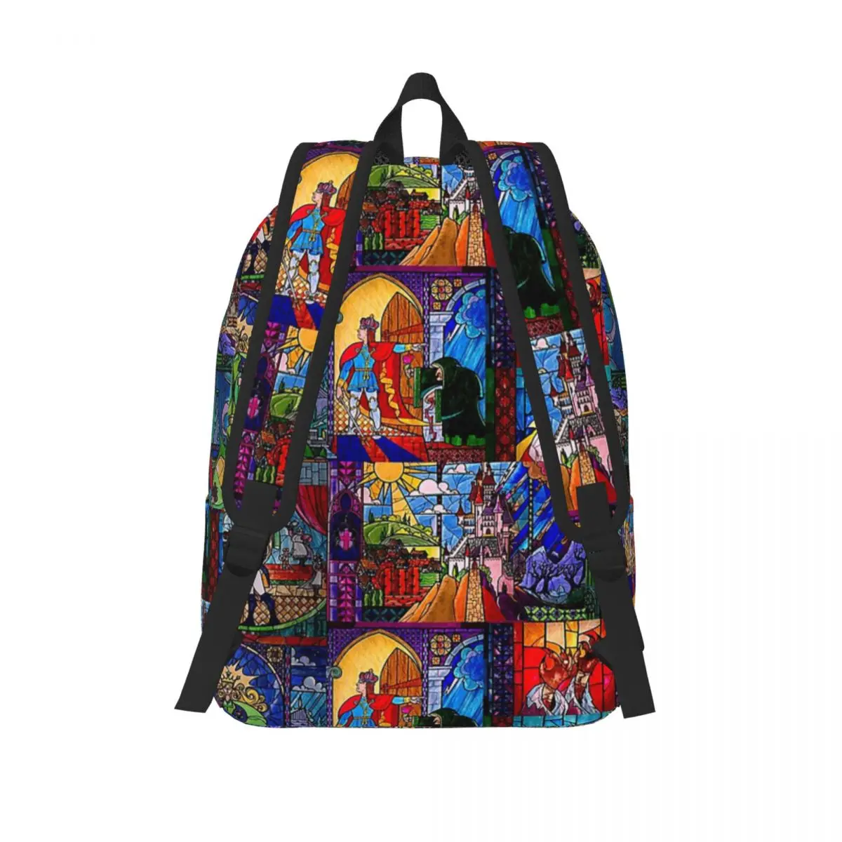 Beauty And The Beast Stained Glass Backpack for Boy Girl Kids Student School Bookbag Daypack Kindergarten Primary Bag Outdoor