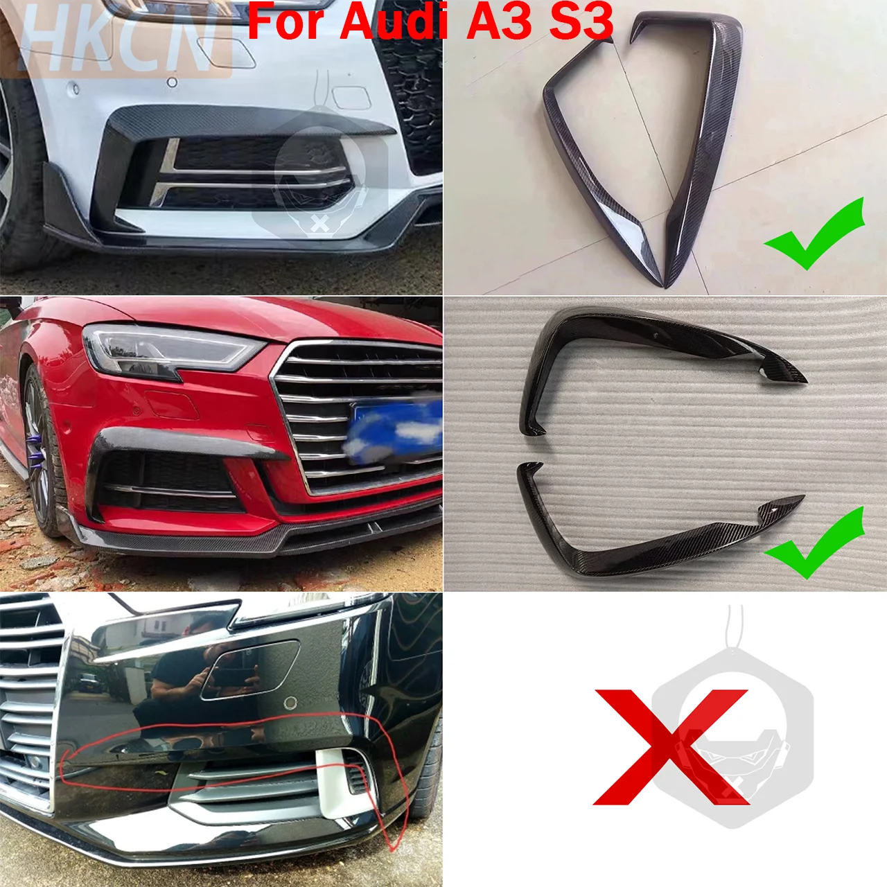 For Audi A3 S3 2017-2019 Real Dry Carbon Fiber Front Bumper Fog lamp wind deflector Car Decoration Accessories Modification