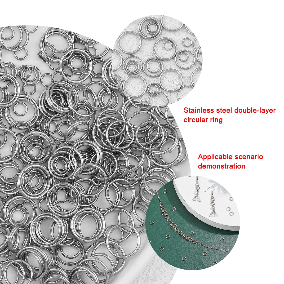 5-12 مللي متر 100 قطعة الفولاذ المقاوم للصدأ حلقة مزدوجة ربط خواتم ، اليدوية DIY بها بنفسك لإكسسوارات المجوهرات ، ربط خواتم القلائد