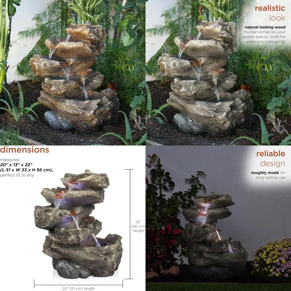 

Alpine Corporation 5-Tier Rainforest Floor Waterfall Fountain with LED Lights, 22 Brown Indoor/Outdoor