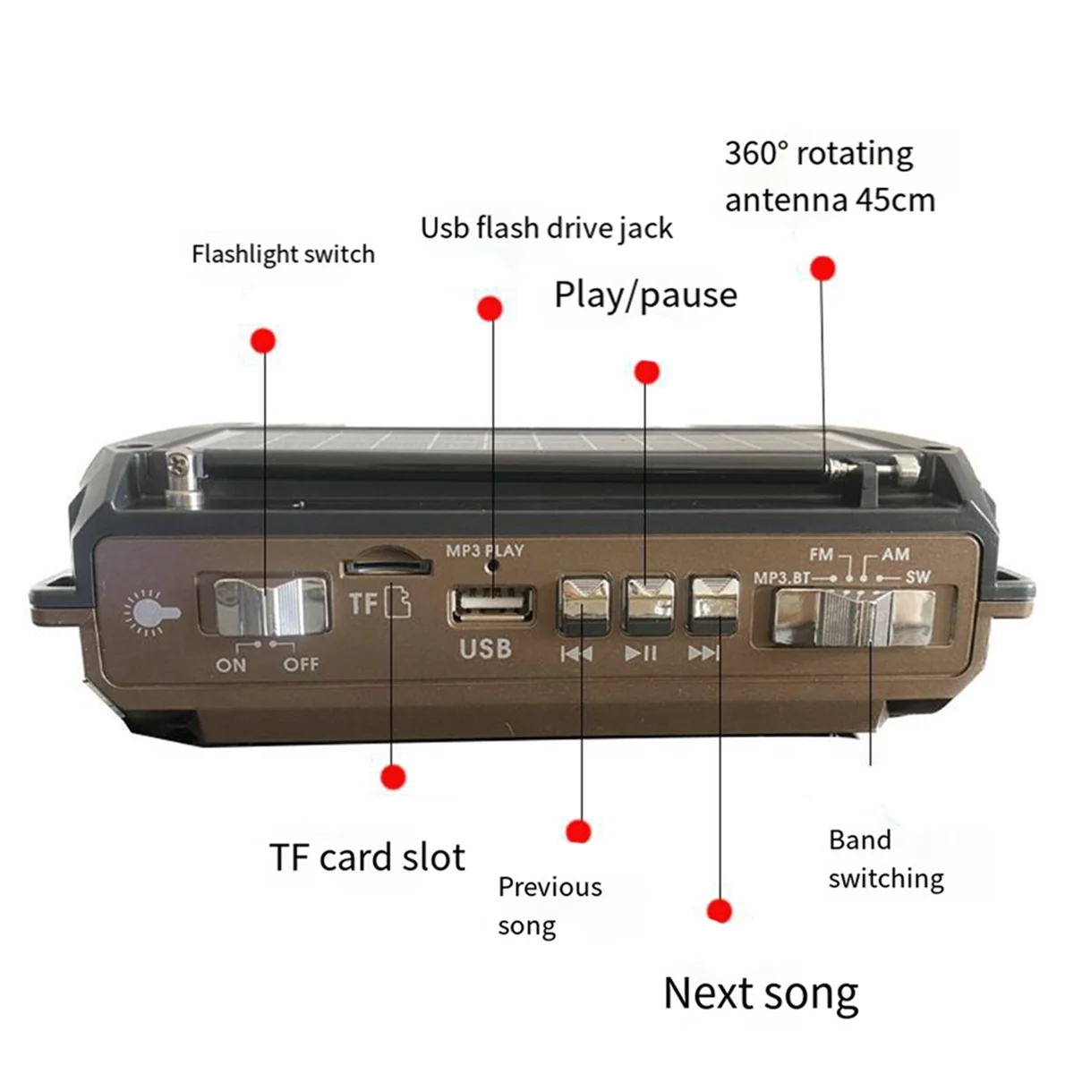 Radio Hand Crank Power Generation Solar Charging Three-Band Bluetooth Card MP3 Multifunction Play Radio