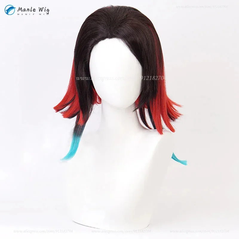 Qq681anime enmu cosplay curto vermelho preto azul sonho perucas resistentes ao calor cabelo sintético festa de halloween feminino + peruca grátis c