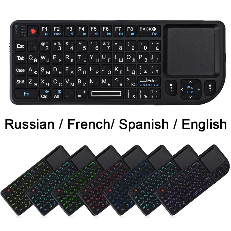 

Russian Spanish French English Keyboard 2.4G Wireless Keyboard Mini Backlight Touchpad Mouse For PC Laptop Android Smart Tv Box