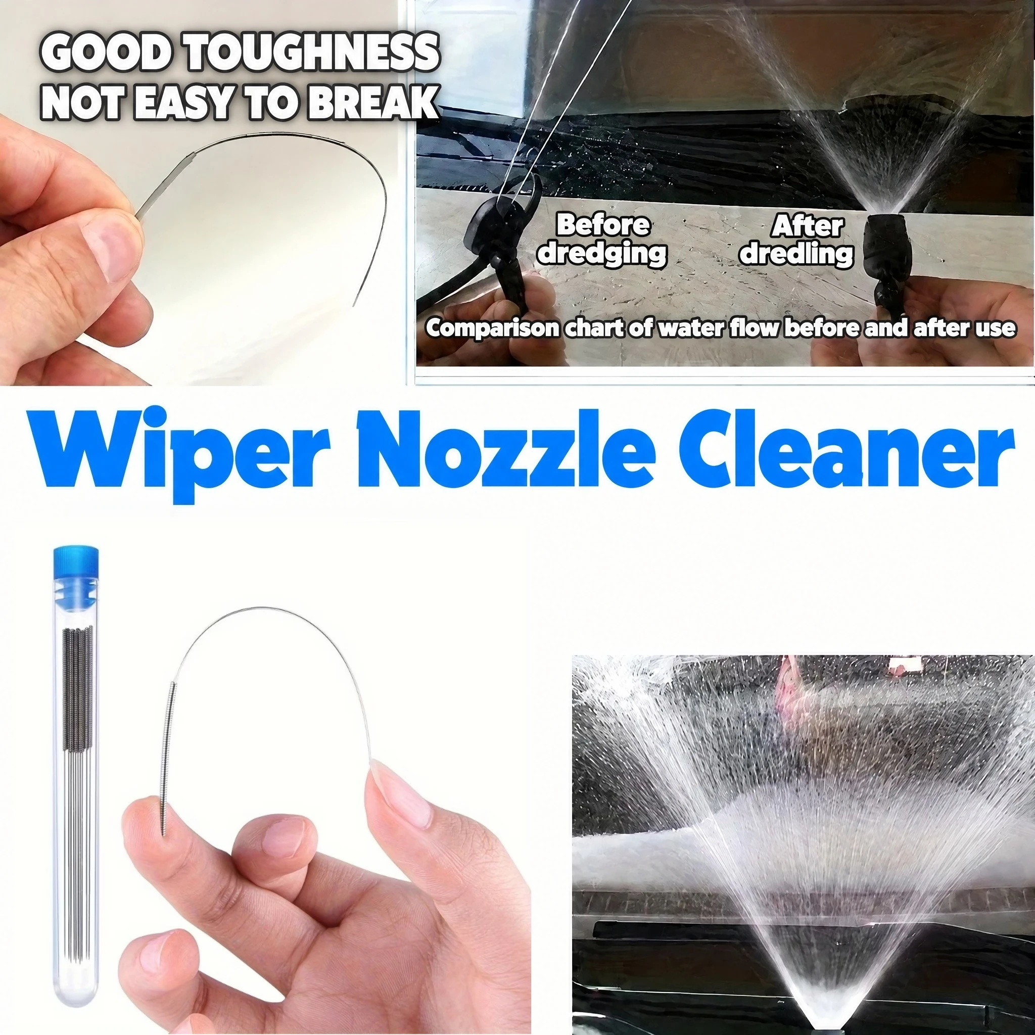 Car Windshield Nozzle Cleaning Tool, Stainless Steel Wiper Nozzle Cleaning Kit, Suitable for 3D Printer Nozzles and Gas Stoves