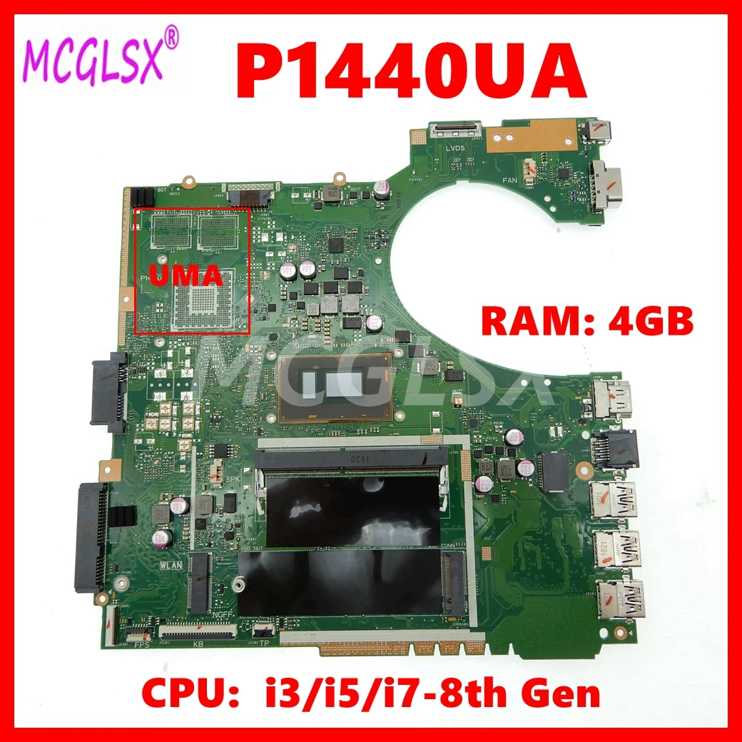 

P1440UA Mainboard For Asus P1440 P1440U P1440UA P1440UF P2440UF Laptop Motherboard with i3/i5/i7-8th Gen CPU 4GB-RAM