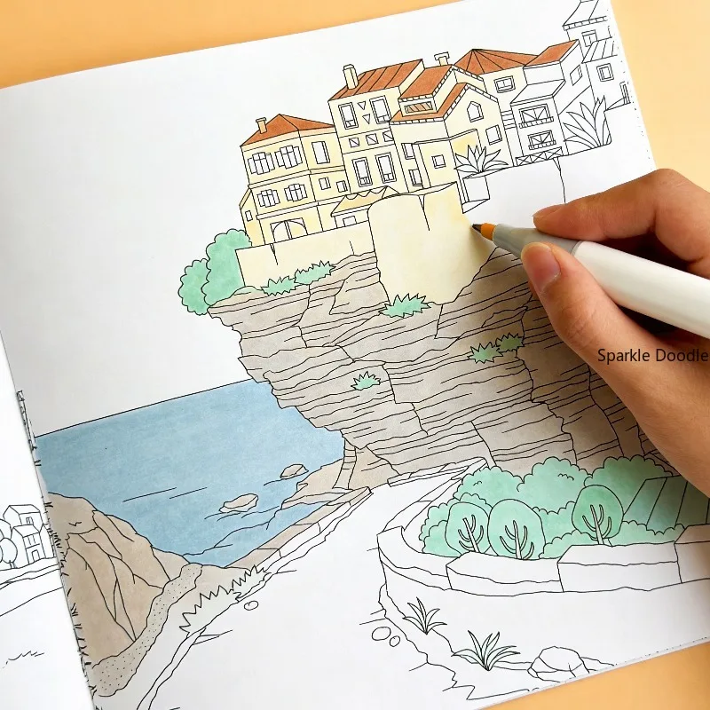 A High-definition Line Draft Coloring Book, European Landscape Pattern Graffiti Book, Stress Relief Hand Drawn Drawing Book