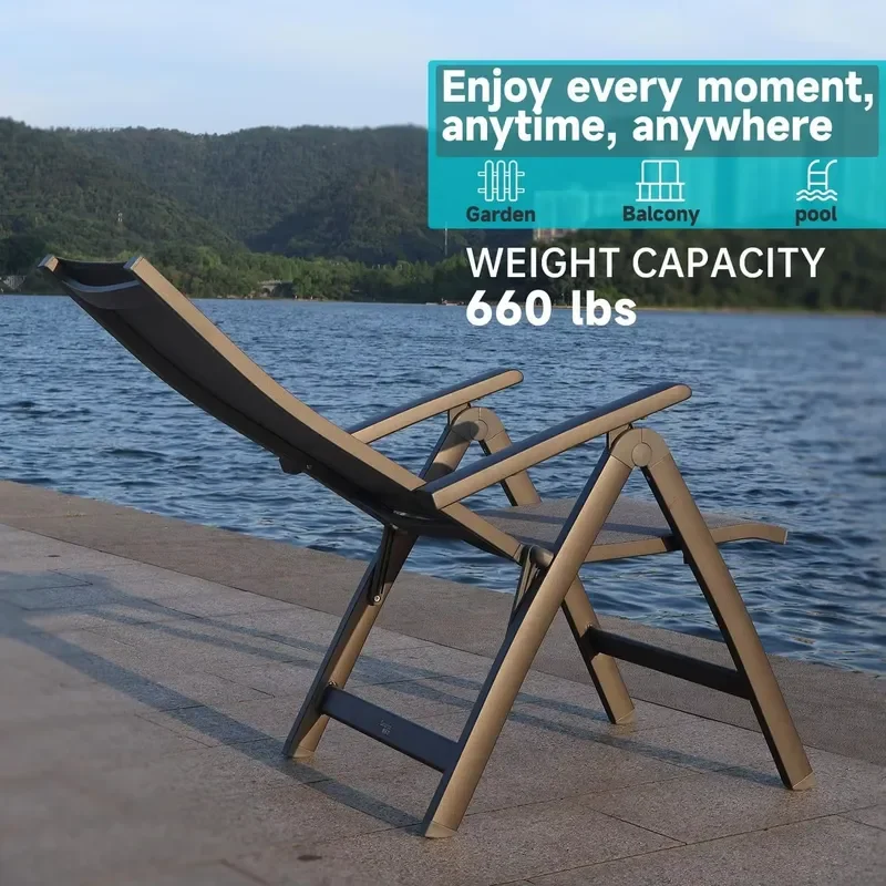 for Modern Metal Folding Chair Indoor Outdoor Balcony Patio Porch Garden Lawn Pool Comfortable Black