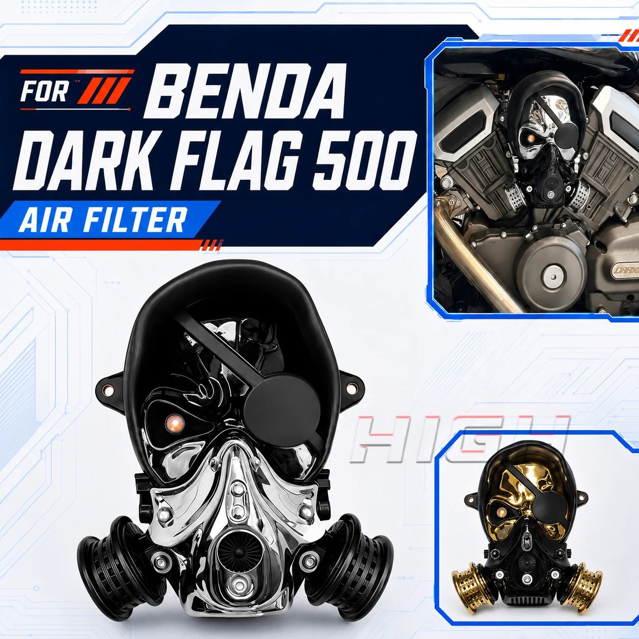 FIT FOR BENDA DARK FLAG 500 500 dark flag Pirate Skull Air Filter for darkflag 500