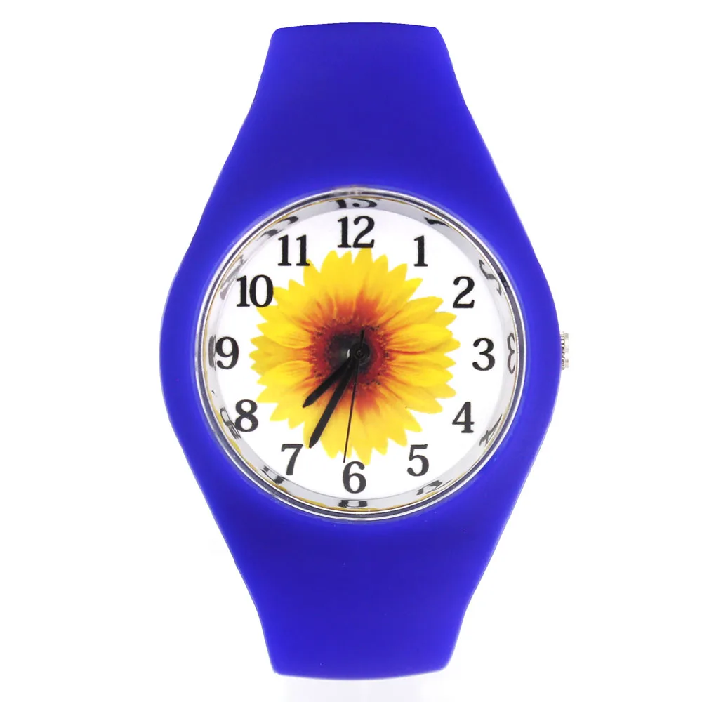 عباد الشمس زهرة الشمس نمط أزياء النساء الرجال الرياضة لينة سيليكون حزام كوارتز ساعة اليد