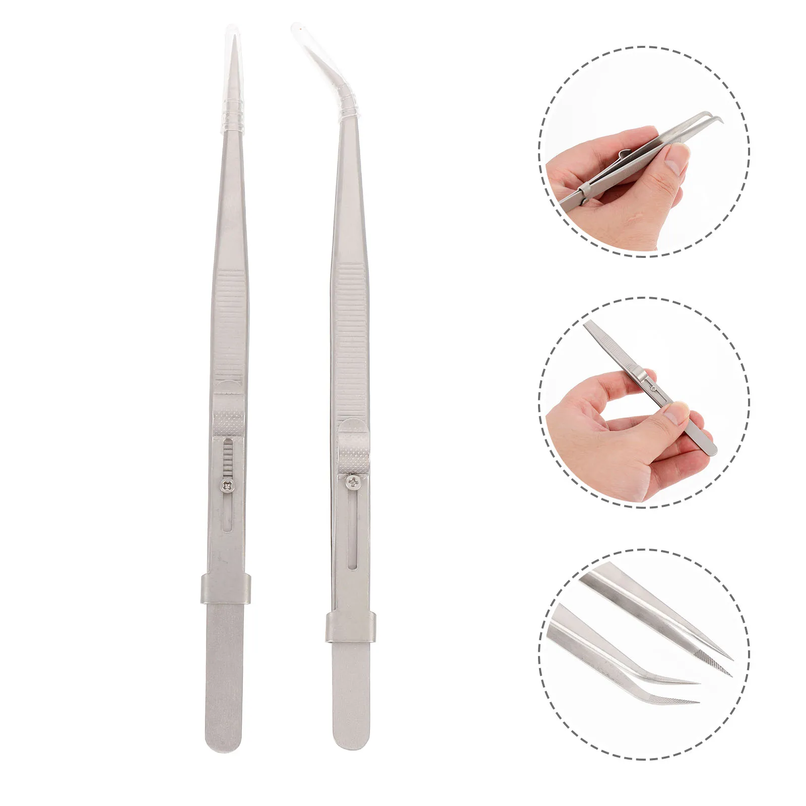 

2pcs Stainless Steel Tweezers Jewelry Lab Tools Durable Multi Purpose Adjustable Tip Forceps For Electronics