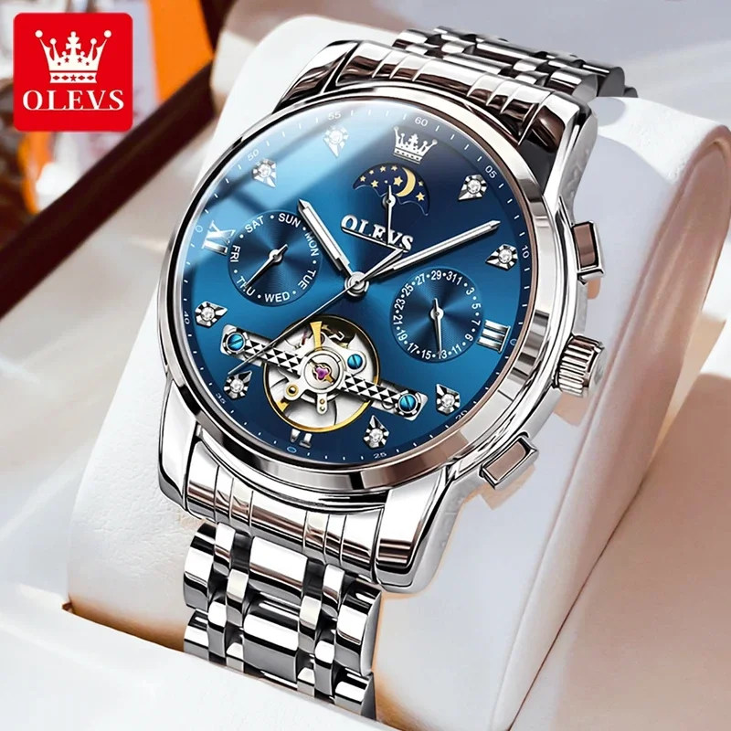 

OLEVS 6678 Business Men's Watches Classic Calendar Automatic Mechanical Flywheel Wristwattch Man Waterproof Moon Phase Date