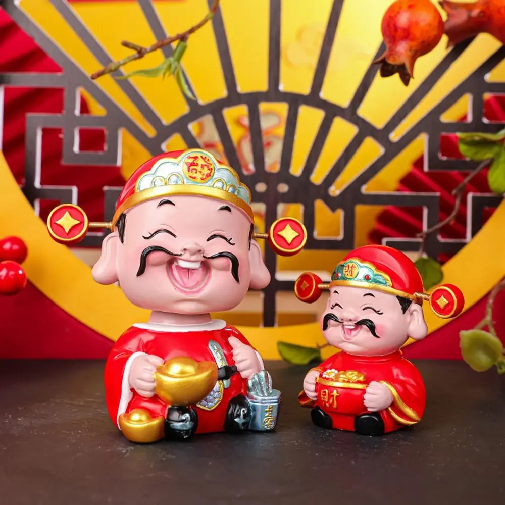 Cartoon Chinese God of Wealth Figurine Resin Mini God of Fortune Figurine Blessing Lucky New Year Statue Home Office Accessories