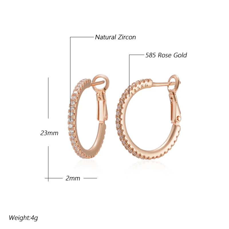 Kinel Trendy 585 Rose Gold Color Big Hoop Earrings For Women Luxury Natural Zircon Accessories Bride Wedding Vintage Jewelry