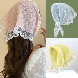 French Style Lace Hair Scarf Travel Beach Photo Hair Accessories Triangular Headscarf Gentle Headband Turban Women Girls