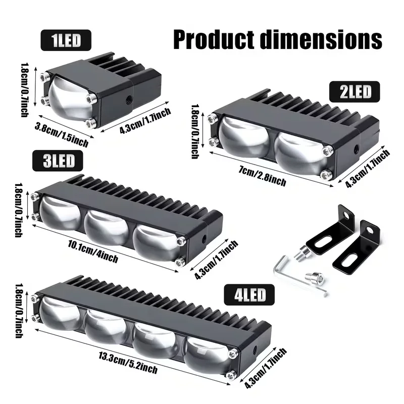 Car Spotlight Rectangular Headlight, Die Cast Aluminum Grille Light, Multi Bead Selection 1Led/2Led/3Led/4Led Car Grille Light Y