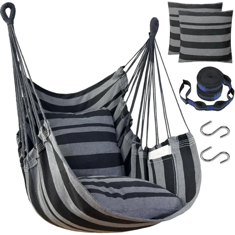 

Hammock Chair, Rope Swing Chair with 2 Cushions - Sturdy, Durable, Soft Cotton Handwoven Hammock