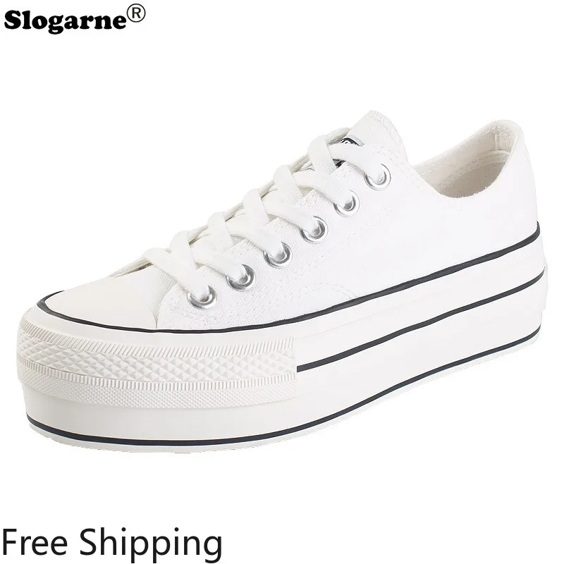 

New Students High Sole Canvas Shoes Women 4.5CM Thick Sole Sneakers Girl Invisible Height Increased Platform Casual Sports Shoes