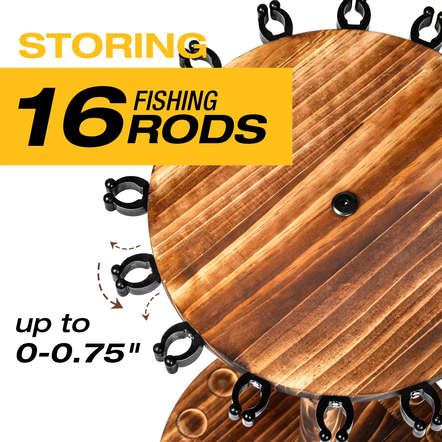 Round Carbonized Wood Fishing Rod Holder Rotatable Display Stand Storage Rack for Fishing Poles Home Shop Organizer