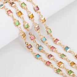 1meter 4mm Crystal Rhinestone Glass Square Bead Chain Copper Chains for DIY Jewelry Making Bracelets Necklace Chain Supplies