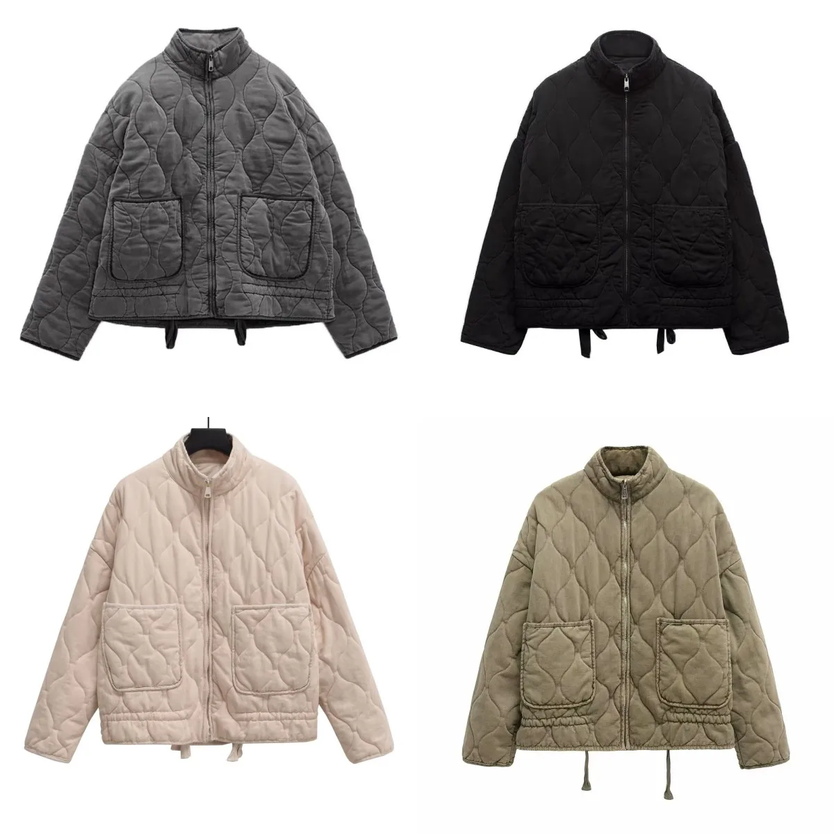 

LIBIELIY Women's New Fashion Vintage Wash Made Old Quilted Stand Collar Big Pocket Cotton-padded Casual Coat