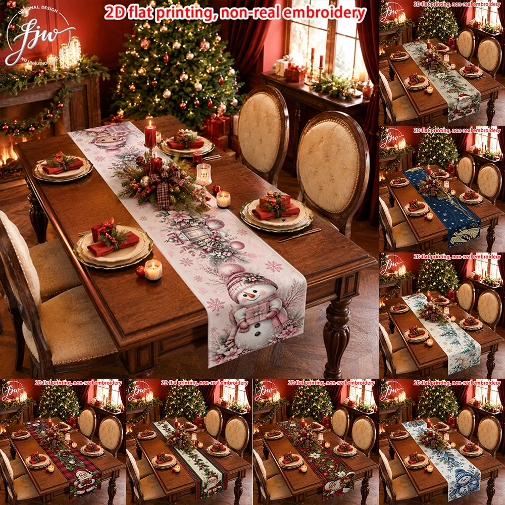 1pc Christmas Table Runner, 2D Flat Printed Winter Holiday Dining Table Decor for Home Kitchen Party