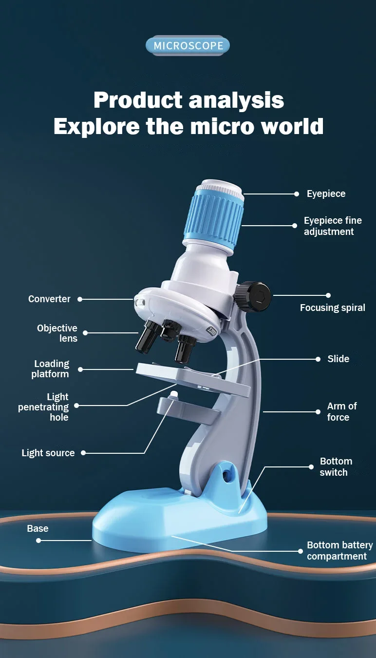 Children's microscope 1200 times professional scientific equipment biological experiment set Portable junior high school version