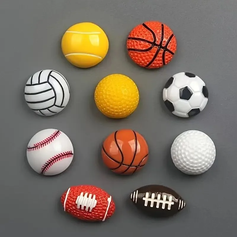 7 aimants de réfrigérateur en résine en forme de ballon de sport - Football/Basket-ball/Volleyball/Tennis, décoration de la maison en DIY, autocollants décoratifs pour tableau noir