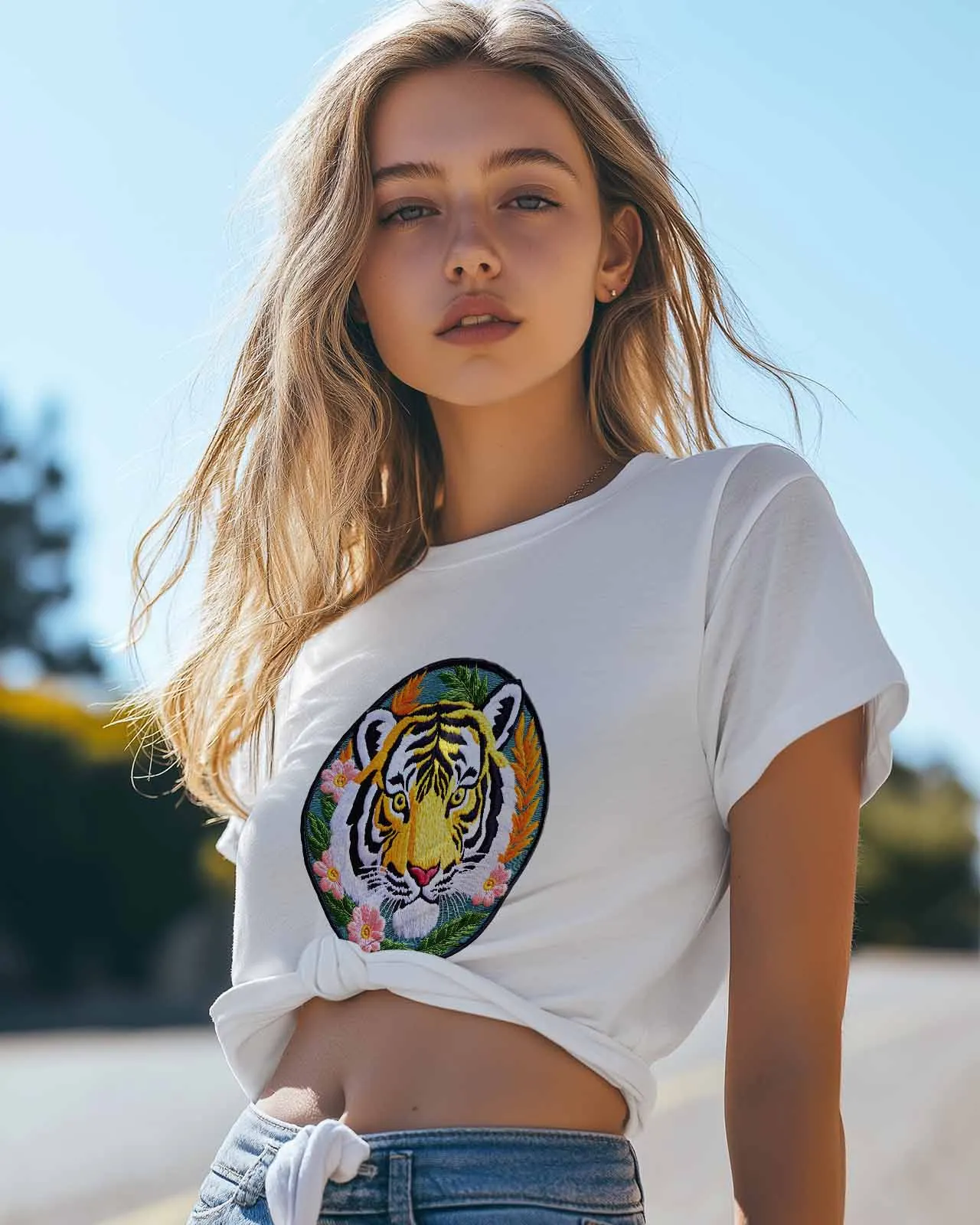 Tiger Flowers T-Shirt Lover Gift Sweatshirt Fitness T-shirt Short Sleeve O-neck Clothing Tops