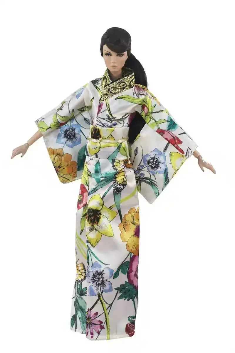 Cosplay 1/6 BJD Accessories Japanese Robe Traditional Kimono Dress For Barbie Doll Clothes Long Yukata Costume Dollhouse DIY Toy