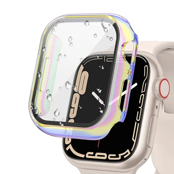 PC カラフルな時計ケース内蔵強化ガラス Apple Watch 45 ミリメートル 40 ミリメートル 44 ミリメートル 41 ミリメートル IWatch シリーズ 9 8 7 6 SE 5 カバレッジカバー