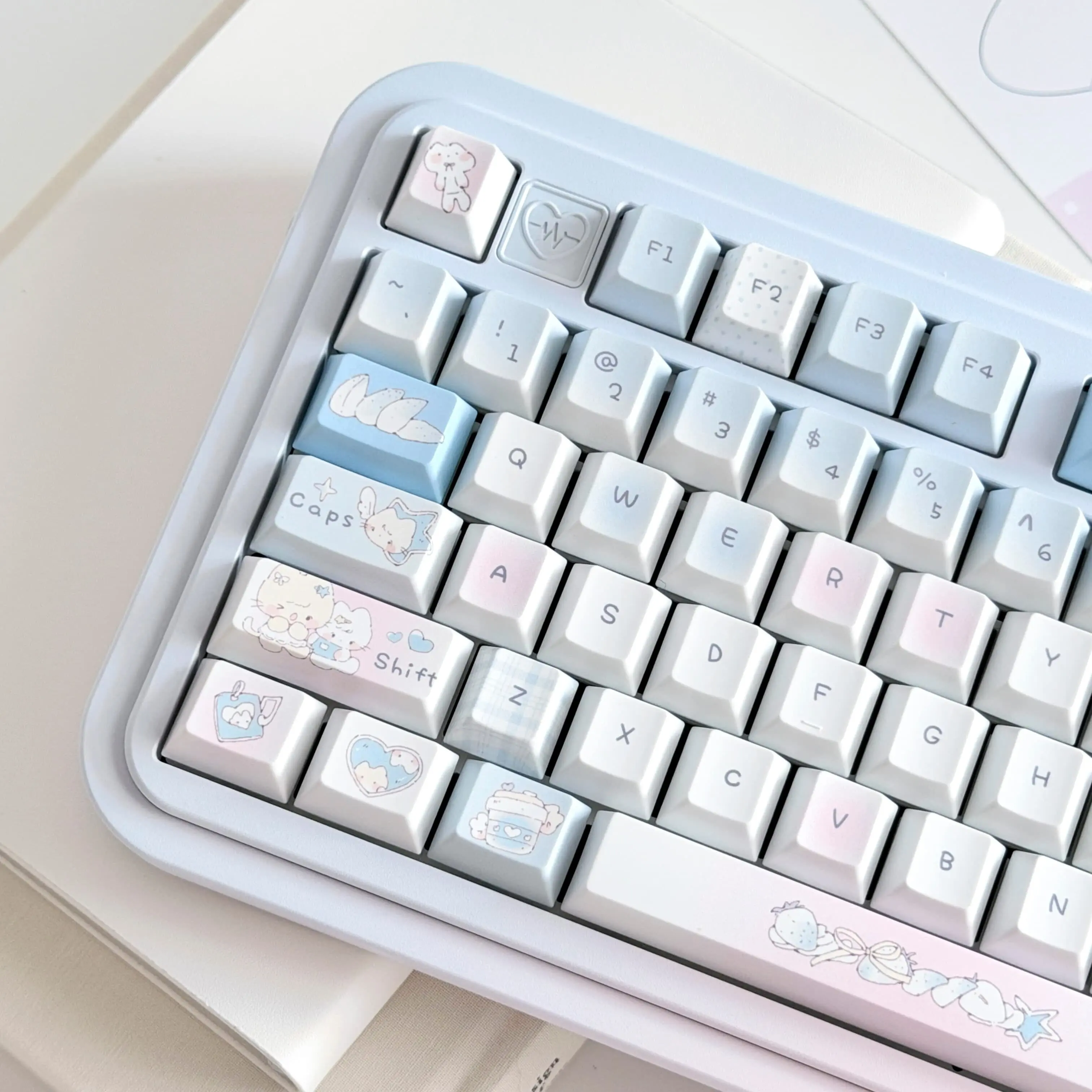 MAIMOOO Sweet Cat Cute Keycap Cherry Profile PBT Thermal Sublimation Blue Pink Kawaii Kitten Keycaps for Mechanical Keyboard