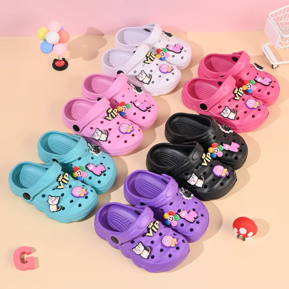 

Летние детские тапочки для мальчиков и девочек, милые мультяшные, нескользящие, с открытым носком, сабо для малышей и детей постарше, сандалии