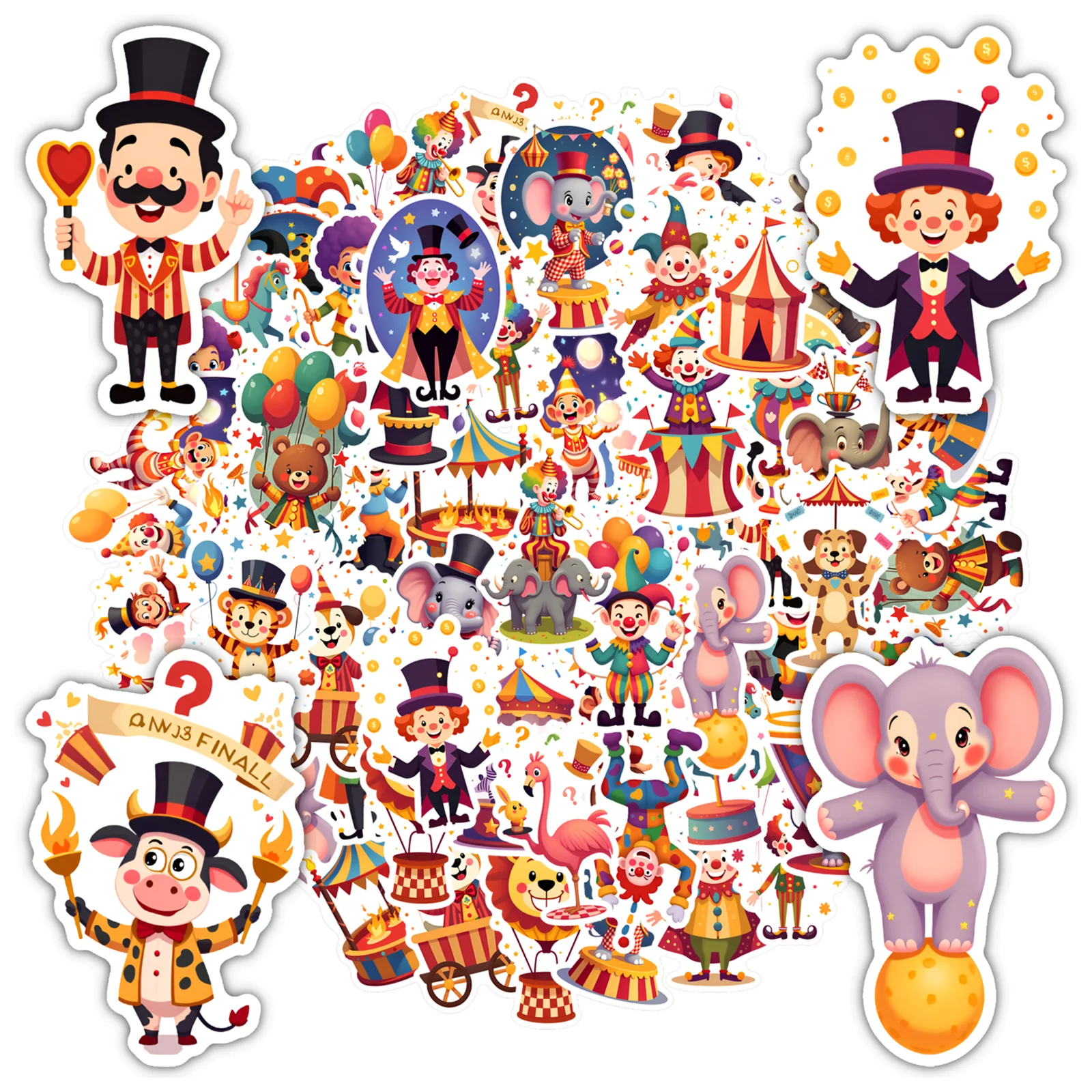 

35 шт.-50 шт., карнавальные наклейки с героями мультфильмов, игривые цирковые наклейки с животными, наклейки для гитары, сделай сам, скейтборд, ноутбук, чемодан