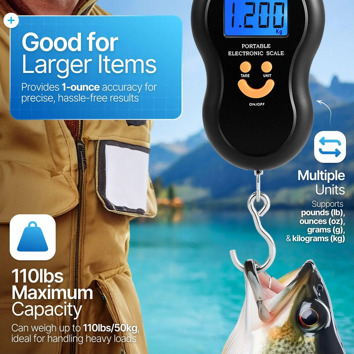 ميزان إلكتروني 50 كجم 10 جرام مقياس معلق LCD المطبخ الرقمي الخلفية أوزان الصيد مقياس الجيب موازين أمتعة السفر #2