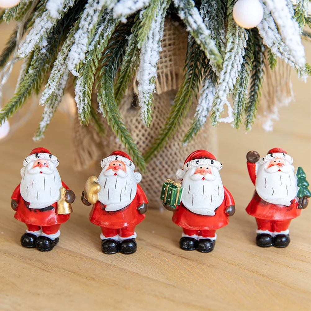 

4Pcs Christmas Resin Ornament Set Small Santa Figurines for Micro Garden Plant Arrangement Holiday Home Decoration Craft Display