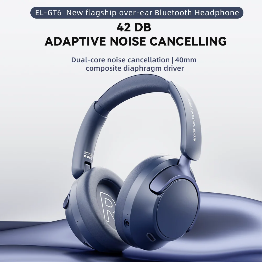 Casque d'écoute sans fil Bluetooth 42dB, suppression adaptative du bruit, 30ms, Mode jeu, Audio spatial, Bluetooth 6.0, sur l'oreille